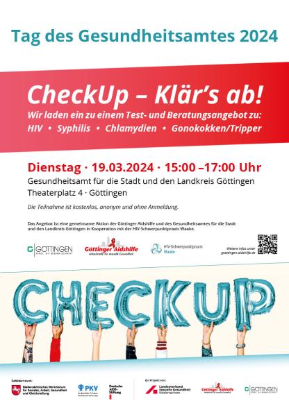 Werbeplakat für unser Beratungs- und Testangebot "CheckUp" am 19.03.2024 im Gesundheitsamt Göttingen